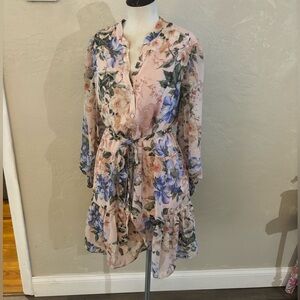 Isabel & Nina Floral Tie-Waist Chiffon Dress in Blush and Blue Sz XL NWT